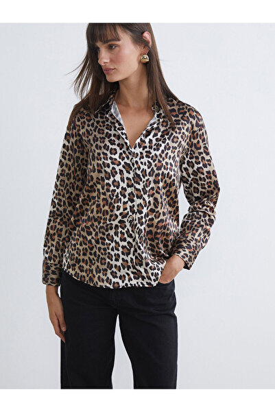 LC Waikiki Black Leopard Patterned Satin Women's Shirt