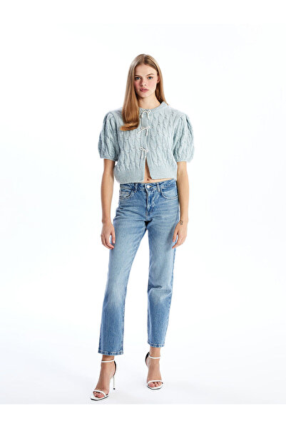 LC Waikiki Women's Knitwear Cardigan - Crew Neck, Self Patterned