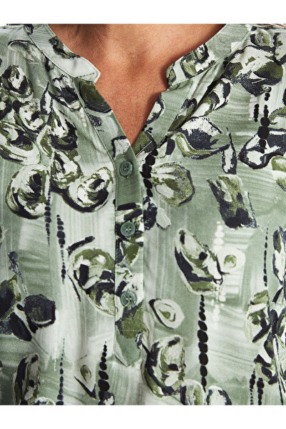 LC Waikiki Green Crouch Collar Patterned Long Sleeve Women's Blouse