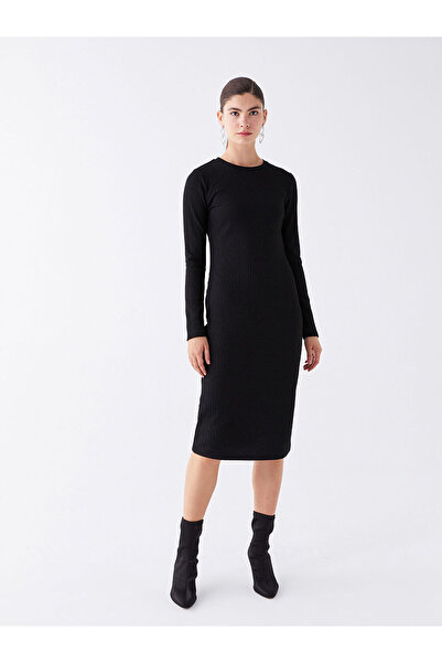 LC Waikiki Dámské šaty – výstřih, pevné, s dlouhým rukávem