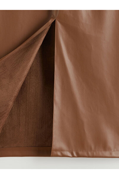 LC Waikiki Özmarka New Season Zippered Waist Leather-Look Pencil Skirt