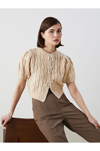 LC Waikiki Pulover prințesă cu mâneci cu balon cu detaliu panglică roz