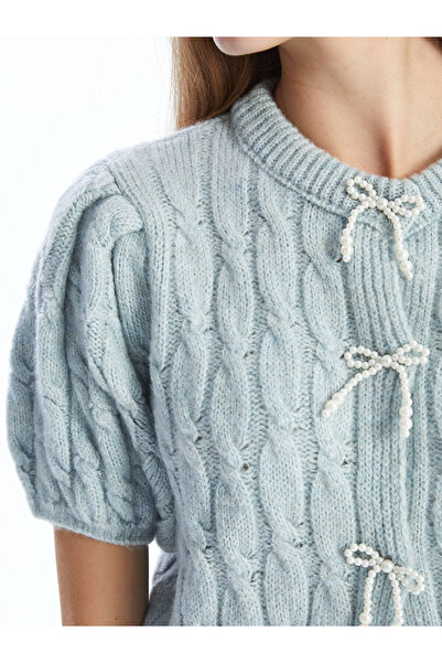 LC Waikiki Women's Knitwear Cardigan - Crew Neck, Self Patterned