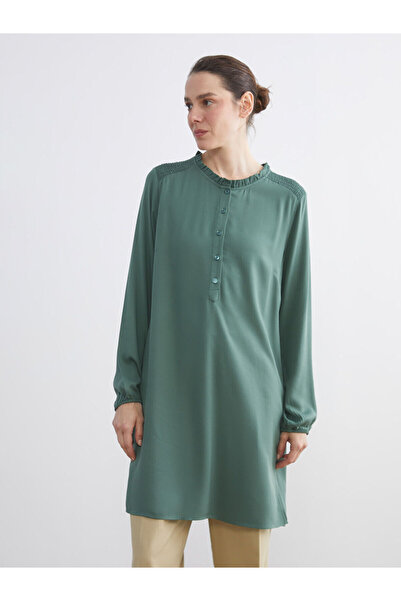 LC Waikiki Green Ruffled Mock Neck Women's Tunic