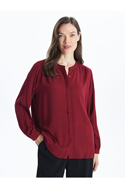 LC Waikiki Burgundy Hakim Collar Women's Blouse
