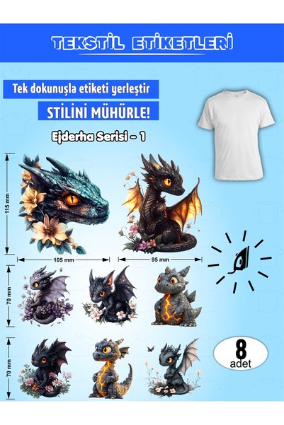 AGG Reklam Iron-On Clothing Label Dragon Series-1 Set of 8