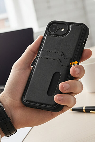 cepmoda iPhonE "16E" Premium Deri Kart Bölmeli Yerli Üretim Lüx Kartlıklı Kap...