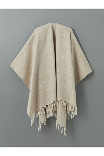 LC Waikiki Beige Tassel Detailed Women's Poncho Scarf