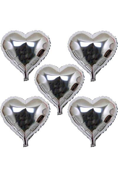 Skygo Heart Shaped Silver Color Foil Balloon 45 cm 5 Pieces