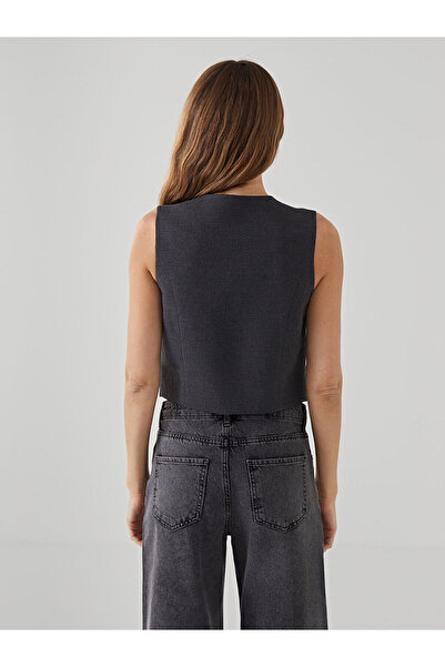 LC Waikiki Gray V-Neck Women's Classic Vest