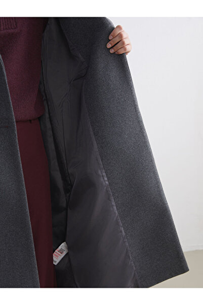 LC Waikiki Anthracite Jacket Collar Women's Cashmere Coat