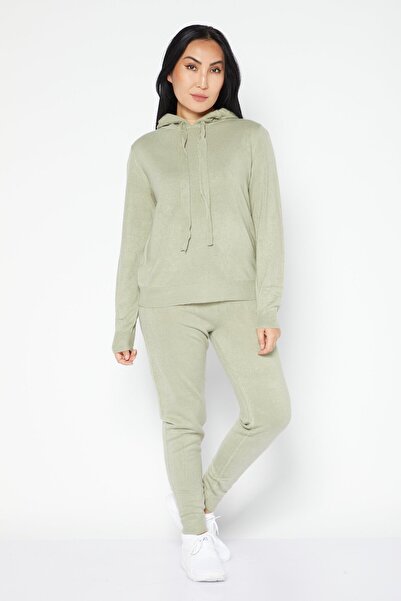 Brave Soul Women 2 Pieces Knitted Sweatshirt And Sweatpants, Sage Green