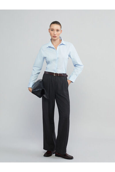 LC Waikiki Gray Elastic Waist Striped Women's Trousers