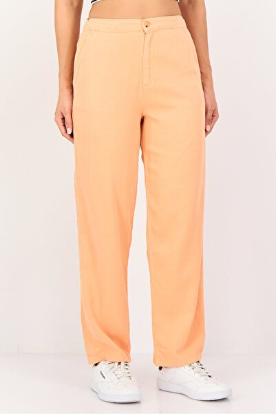Reiko Women Regular Fit Solid Non Stretchable Wide Leg Pants, Orange