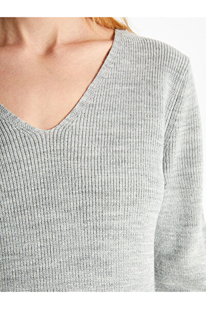 LC Waikiki LCW Umstands-Strickpullover mit V-Ausschnitt und glänzendem Look und langen Ärmeln