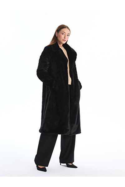 LC Waikiki Черно палто с яка за жени