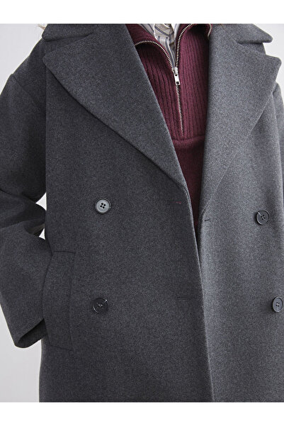 LC Waikiki Anthracite Jacket Collar Women's Cashmere Coat