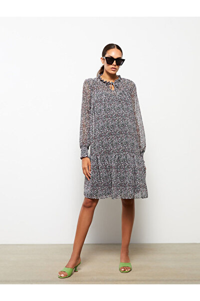 LC Waikiki Pink Tie-Neck Floral Long Sleeve Maternity Dress