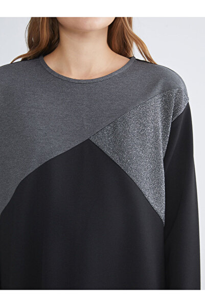 LC Waikiki Black Crew Neck Color Block Dress