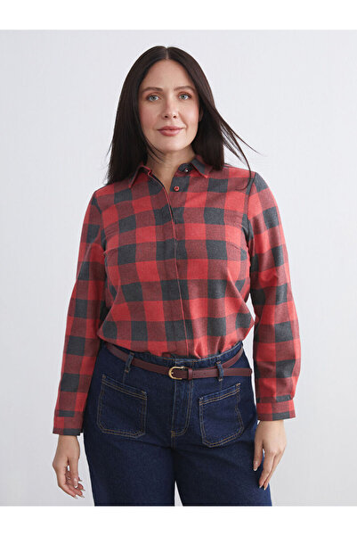 LC Waikiki Burgundy Plus Size Plaid Women's Lumberjack Shirt