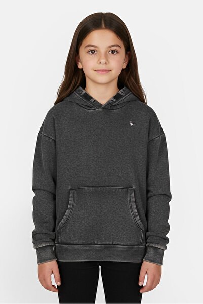 JACK WİLLS Kids Girl Washed Long Sleeve Hoodie, Grey
