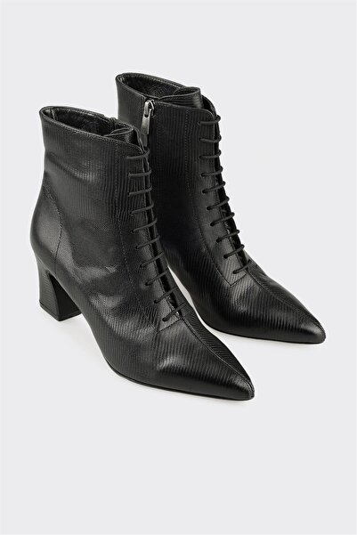 Elle Shoes Siyah Deri Kadın Klasik Bot