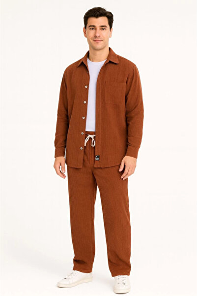 buğrahayalin Men's Velvet Oversized Set – Shirt and Pants Two-Piece Set Smoked Corduroy Elegance, Comfortable