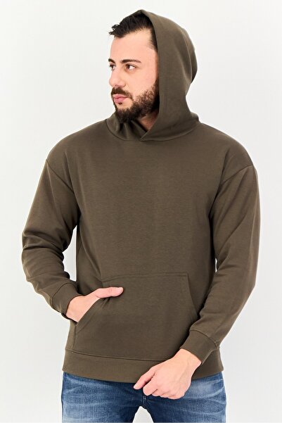 Algspar هودي رجالي سادة بأكمام طويلة، زيتوني غامق