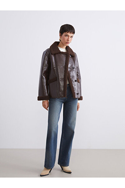 LC Waikiki Vizyon New Season Plush Shirt Collar Women's Leather-Look Coat