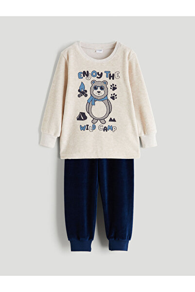 LC Waikiki Vizyon Yeni Sezon Kadife Baskılı Erkek Çocuk Pijama Takımı