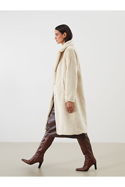 LC Waikiki Beige Jacket Collar Women's Fur Coat