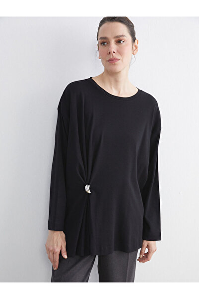 LC Waikiki Black Crew Neck Gathered Women's Tunic