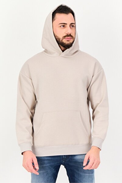 Algspar Men Solid Long Sleeve Hoodie, Light Taupe