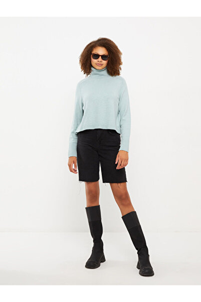 LC Waikiki Green Turtleneck Plain Long Sleeve Women's Knitwear Sweater