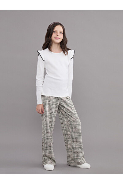 LC Waikiki Pantaloni pentru fete LCW Kids, bej, în carouri, cu talie elastică...