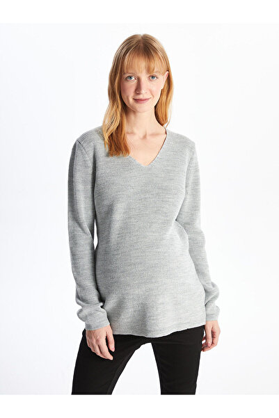 LC Waikiki LCW Umstands-Strickpullover mit V-Ausschnitt und glänzendem Look und langen Ärmeln