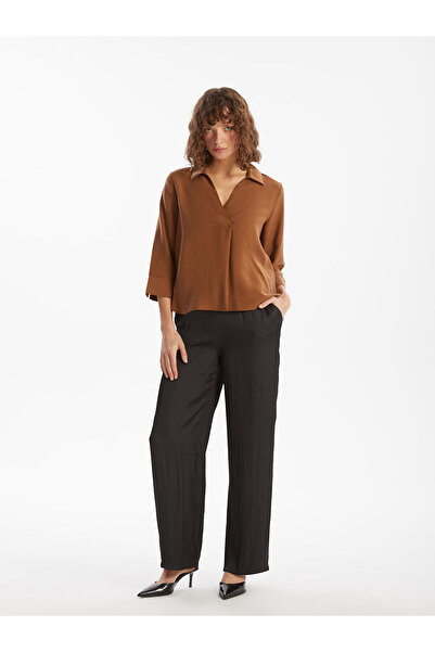 LC Waikiki Black Elastic Waist Satin Women's Trousers