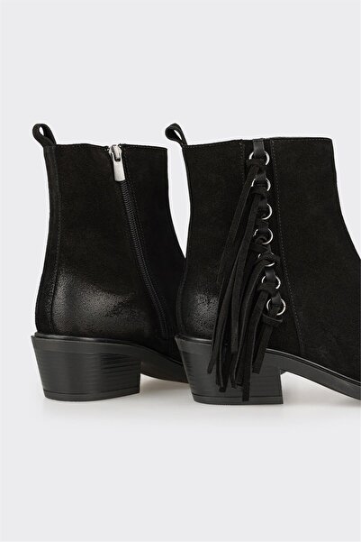 Elle Shoes Siyah Deri Kadın Western Bot