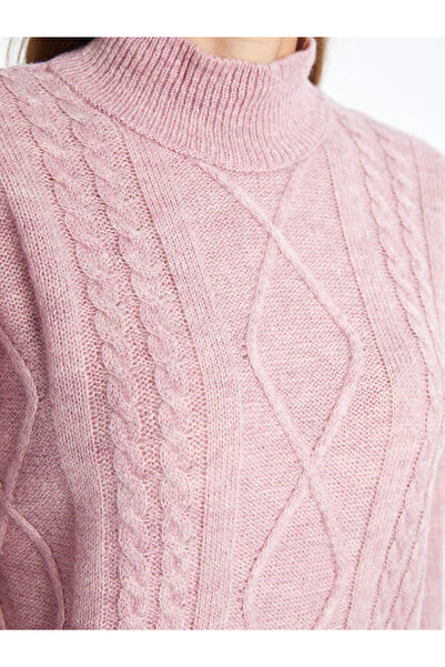 LC Waikiki Pink Half Turtleneck Self-Patterned Women's Knitwear Sweater