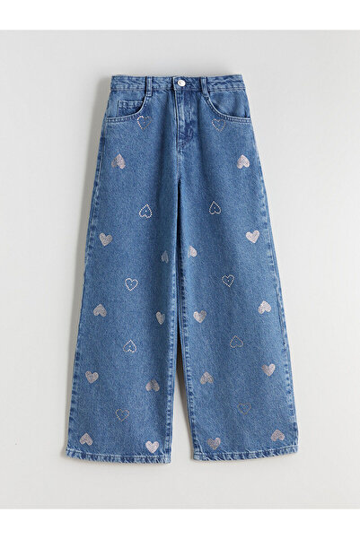 LC Waikiki LCW Kids Wideleg Taşlı Kız Çocuk Jean Pantolon