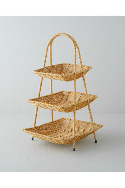 English Home Wicker Plastik Rattan Katlı Servis 26x22x44 cm Açık Kahverengi