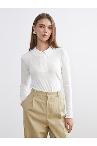 LC Waikiki Γυναικείο μπλουζάκι με ριμπ πόλο με λαιμόκοψη