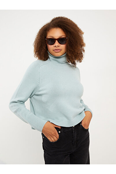 LC Waikiki Green Turtleneck Plain Long Sleeve Women's Knitwear Sweater