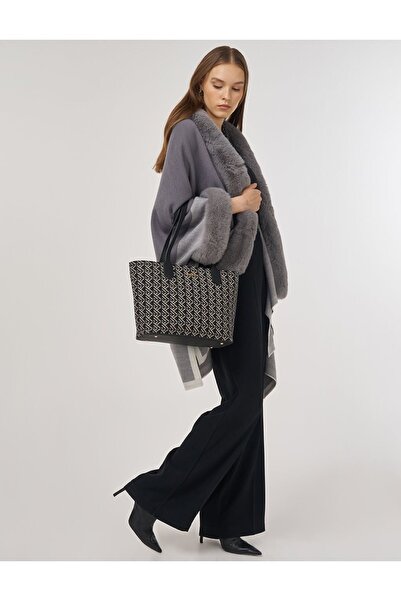 Kayra Faux Fur Detailed Poncho Gray