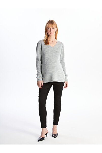 LC Waikiki LCW Umstands-Strickpullover mit V-Ausschnitt und glänzendem Look und langen Ärmeln