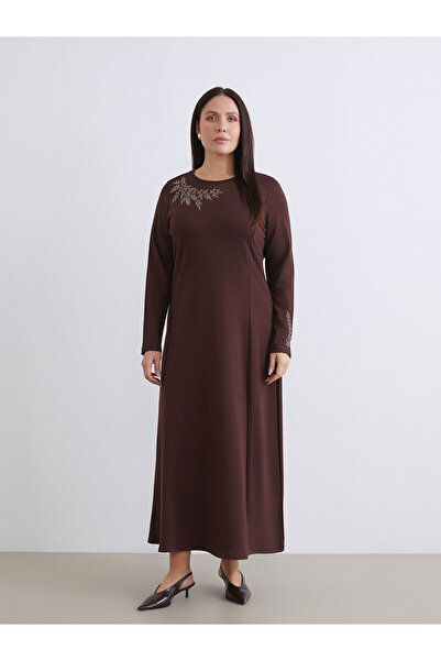 LC Waikiki Bisiklet Yaka A Kesim Çiçek Nakışlı Elbise