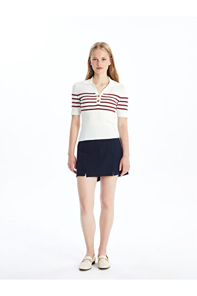 LC Waikiki Red Striped Lcw Vision Polo Collar Women's Knitwear Sweater