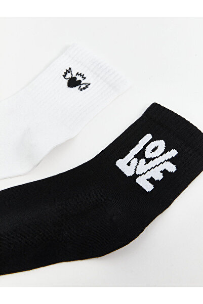 LC Waikiki Дамски чорапи до глезена с щампа в екрю цвят, 2 броя LCW DREAM