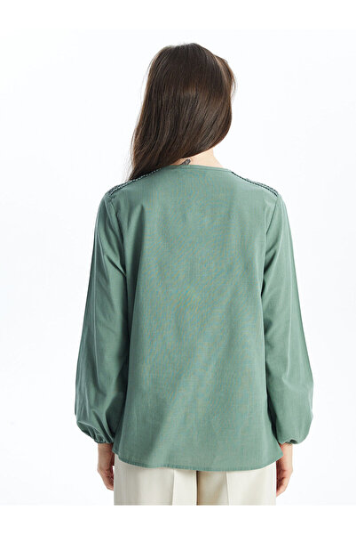 LC Waikiki Khaki Scoop Neck Women's Blouse