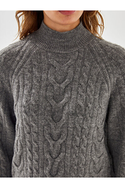 LC Waikiki Gray Half Turtleneck Self Patterned Women's Knitwear Sweater